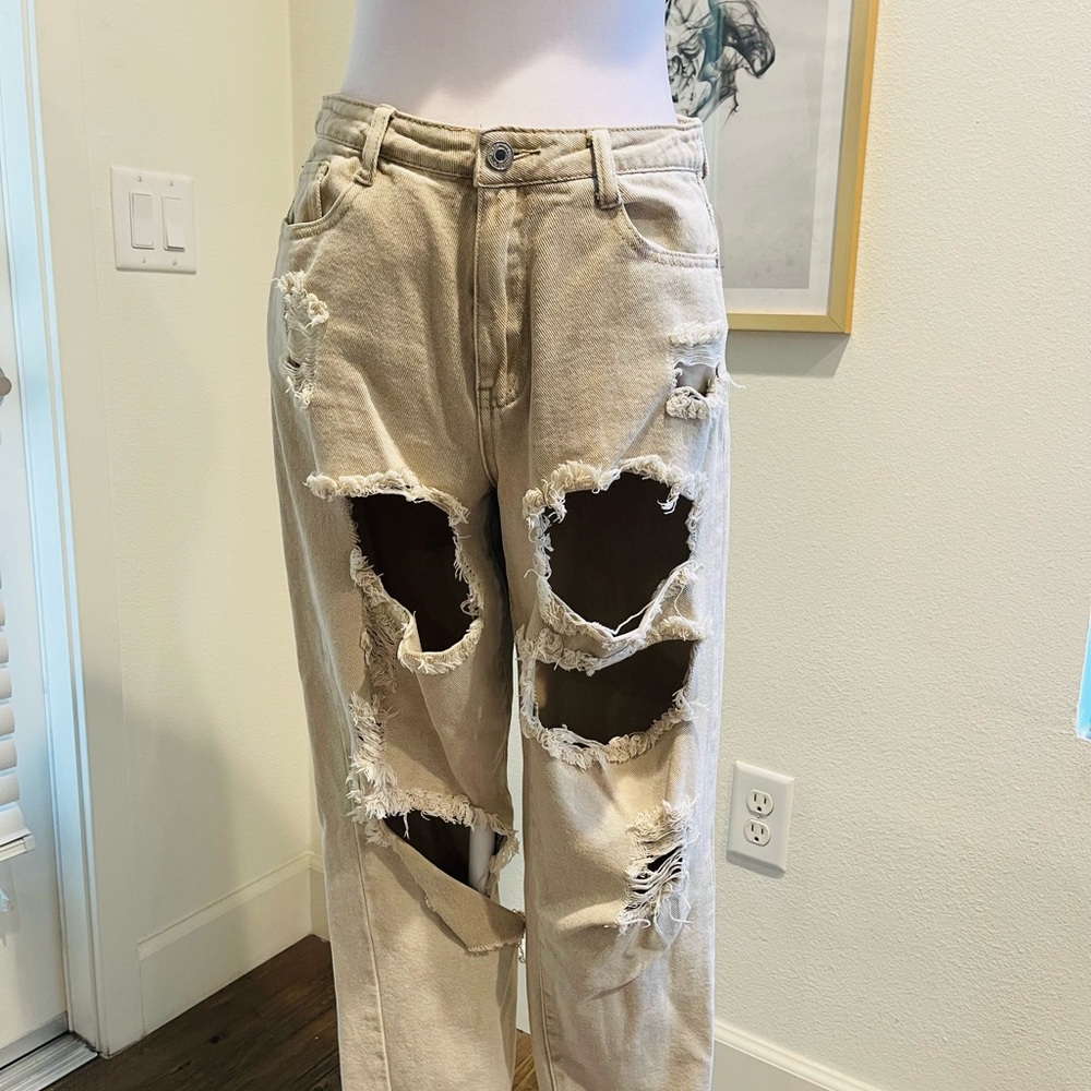 Distressed Tan Women Jeans